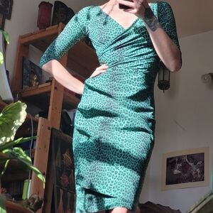 Chiara Boni La Petite Robe Green Leopard Print Midi Dress - S